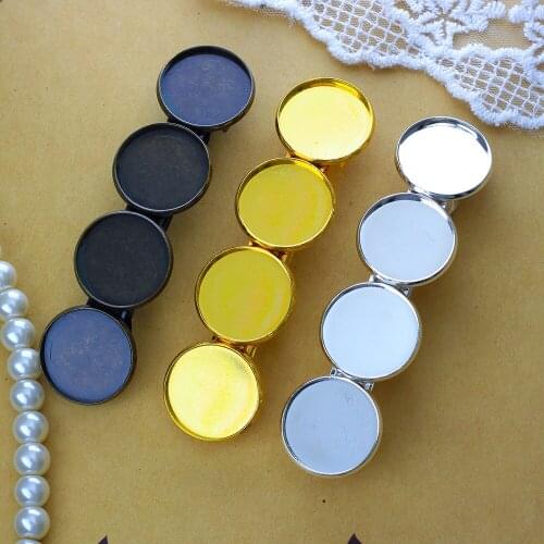 3pcs Fit 20mm Cabochon Base Hairpin Settings Antique Silver Bronze Rose Gold Color Plated Round Cameo Clips Blank Tray