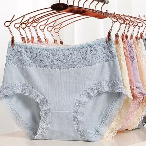 3Pcs Cotton Plus Size High Waist Womens Panties Solid Lace Briefs Underwear Female Sexy Underpants Breathable Sexy Lingerie