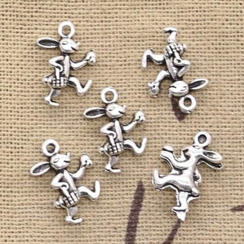 30pcs Charms Running Rabbit 15x10mm Antique Silver Color Plated Pendants Making DIY Handmade Tibetan Finding Jewelry
