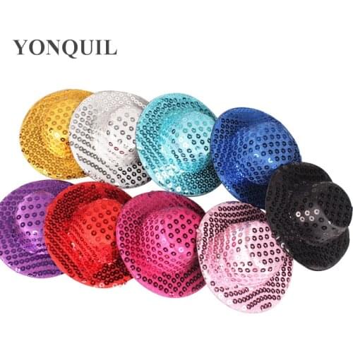 4"(10 CM) 9 Color Mini Top Fascinator Hats,Blingbling Children Girls Party Hats Show Headpiece 24 Pieces/Lot Free Shipping MH003