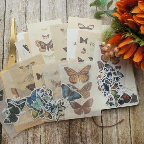 48 PVC Sticker 48 Sheets/lot Colorful Butterfly Insect Guide Design Wrapping Creative Craft Background Scrapbook Paper