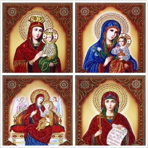 DIY 5D Round Diamond Painting Religious Home Wall Sticker Decor Diamond Cross Stitch Embroidery Office Decoration Painting