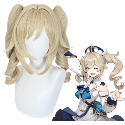 Genshin Impact Barbara Curly Ponytail Blonde Long Cosplay Heat Resistant Synthetic Hair Halloween Carnival Party + Free Wig Cap