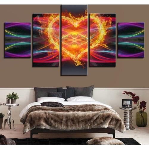 HD Canvas Art Painting For Living Room Wall Decor 5 Pieces Fire Love Heart Neon Dream Abstract Picture