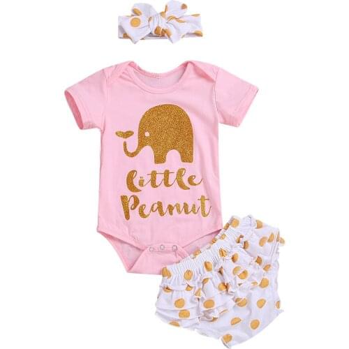2021 PINK Elephant girls clothes cotton short sleeve mother children girl sets 3pcs new baby kids clothing chird outfits