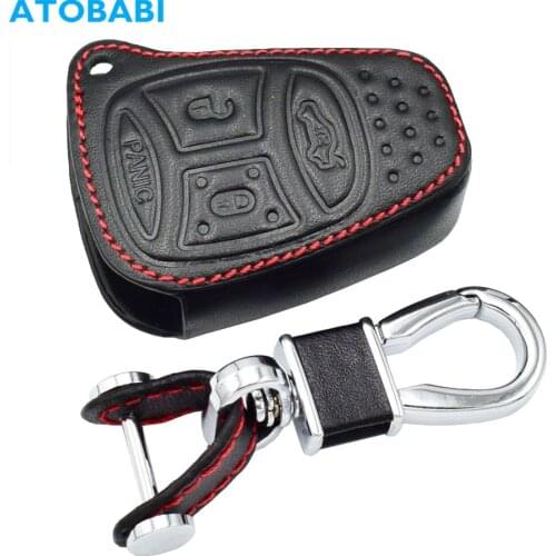 Leather Car Key Case For Jeep Commander Grand Cherokee Chrysler 300 Aspen Dodge Charger Durango 4 Buttons Remote Fob Cover Bag