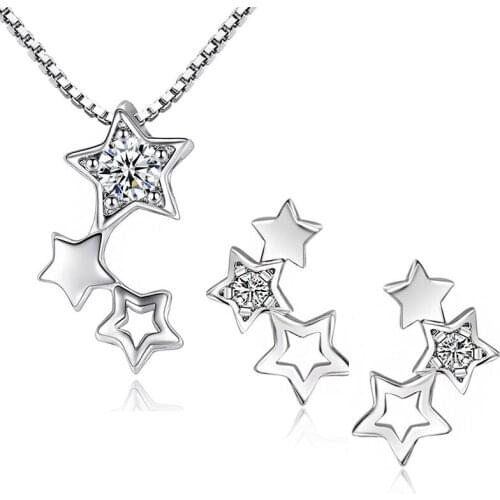 Tiny Stars Zirconia Pendants Chain Necklaces Stud Earrings Fashion Wedding Party Jewelry Valentines Day Gift for Women