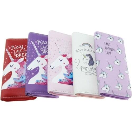 Rainbow Horse Long Zipper Wallet Cute Cartoon Unicorn Printed PU Leather Coin Purse Women Student Fashion Money Bag Clutch Gift
