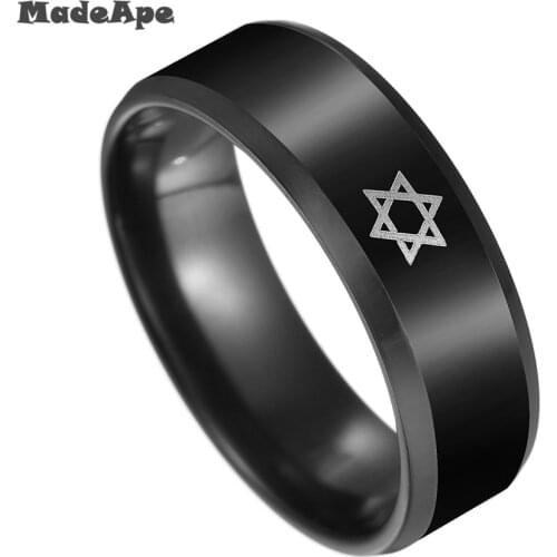 MadApe 8mm Titanium Stainless Steel Steel Engraved Star Logo Simple Ring Black Color Charm Women Men Signet Ring Dropshipping