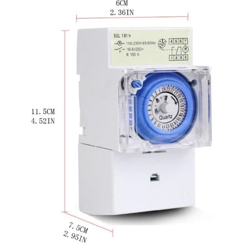SUL181H Mechanical Timer Switch 220V 16A Quartz Motor Drive Din Rail Mount 24H 8 Settings Manual/Auto Controller Programmable Ti