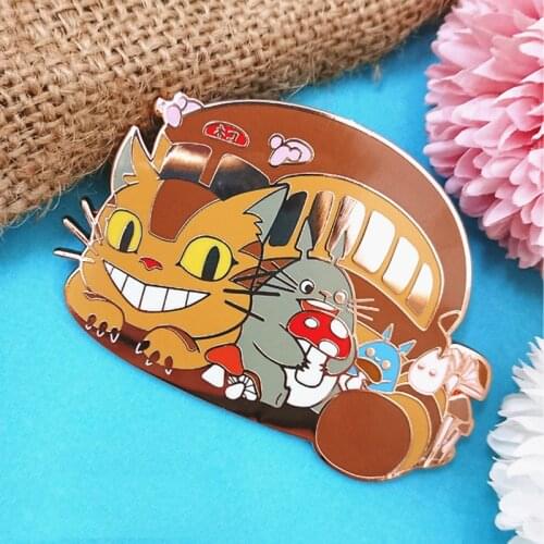 Cute Totoro Bus Enamel Pin Cartoon Cat and Red Mushroom Plant Badge Brooch My neighbor Totoro Fashion Accessories