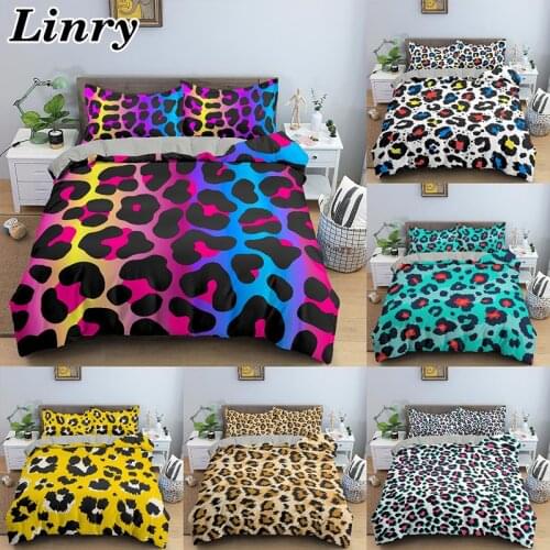 Fashion 3D Leopard Printed Comforter Bedding Set (2/3PCS)Duvet Cover Pillowcase Set King Queen Twin Bedroom Bedclothes