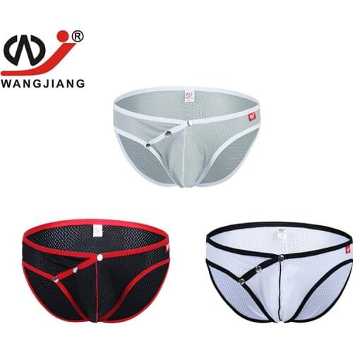 Mens Briefs Fashion Breathable Nylon Slip Underwear Open Button Mesh Low Waist Sexy Bikini U Pouch Gay Underpants