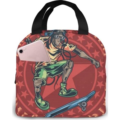 Man Skateboard Illustration Lunch Food Box Bag Insulated Thermal Food Picnic Lunch Bag for Women kids Men Cooler Tote Bag
