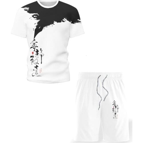 2021 Summer New Mens Set Retro Casual Style Sports Suit Text Man T-Shirt 2 Piece Set Mens Sportswear Short Sleeves S-5XL