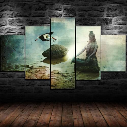 Lord Shiva Taglist 5 Piece 5 Panel Canvas Picture Print Wall Art Canvas Painting Wall Decor for Living Room No Framed
