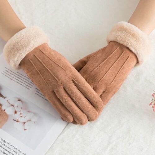 New2019 Suede warm gloves double plus velvet thick windproof cold riding touch screen gloves winter ladies