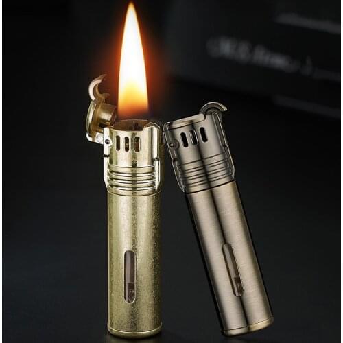 New novelty Kerosene lighter.Visual transparent oil tank.Retro vintage ZINC ALLOY grinding wheel gasoline Cigarette lighter