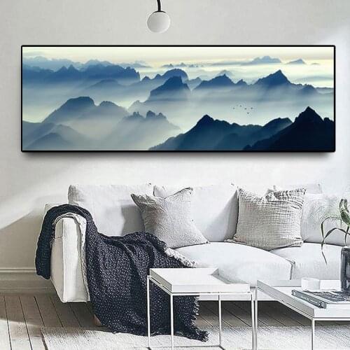 Modern New Chinese Wall Art Landscape Mountains Poster Picture Canvas Painting Wall Art for Living Room Home Decor (No Frame)