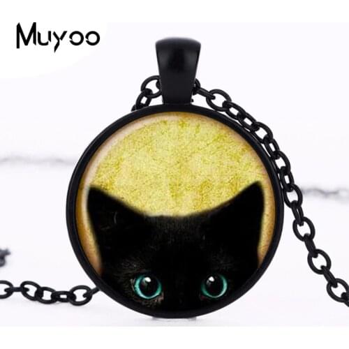 Halloween Necklace Black Cat Pendant Black Cat Necklace Black Cat Jewelry Fashion 27MM Round Pendant Punk Choker Necklace HZ1