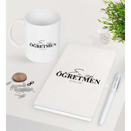 Personalized Best Teacher White Notebook Pen Mug Seti-16