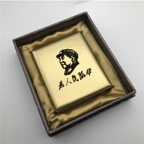 Chairman Mao Ze Dong Brass Cigarette Case Old Silver Color Cigarette Boxes Smoking Holders Mens Gifts With Gift Boxes Stalin Mao