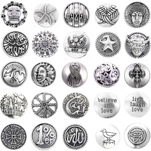 5pcs/lot 18mm Snap Button Jewelry Metal Exotic Retro 18mm Snap Button Plant Flower Life of Tree Cross Button for Snap Bracelets