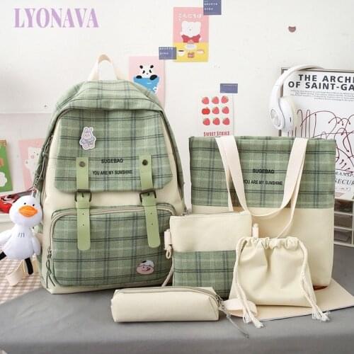Small Fresh Literary Lattice Backpack Campus Style College Students Simple School Bag Large Capacity Outdoor Travel School Bag