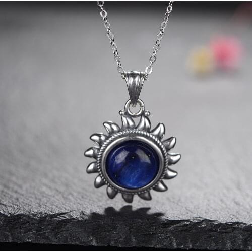 NASIA 925 Sterling Silver Pendant Necklace Natural Blue Lapis Lazuli Necklace For Women Engagement Party Valentine Day Gifts