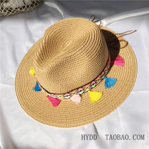 2020 Hot Fashion Summer Casual Unisex Beach Trilby Large Brim Jazz Sun Hat Panama Hat Paper Straw Women Men Cap With