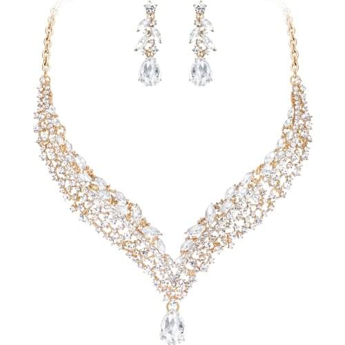 Tuliper Bridal Jewelry Set For Women Crystal Wedding Necklace Earrings Set Party Femme Bijoux Collier Mariage свадебное колье