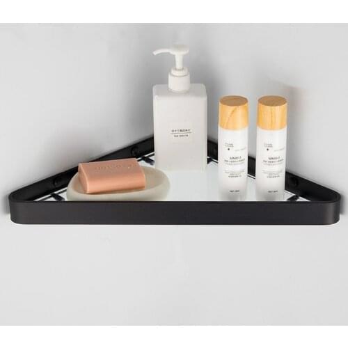 Bathroom Corner Shelf Black Glass Shelf Wall Mounted Aluminum Bathroom Shelf Shower Caddy Rack Bathroom Accessories Shelves
