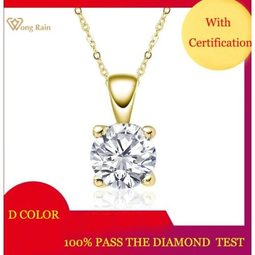 Wong Rain Classic 925 Sterling Silver Round Cut Created Moissanite Gemstone Diamonds Pendant Necklace Engagement Fine Jewelry