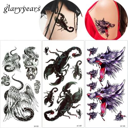 Glaryyears 1 Piece Temporary Tattoo Body Makeup Sticker Fake Dragon Wolf Snake Decal Arm Neck Art Water Transfer Tattoo 2019 New