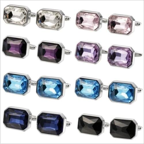 10pairs/lot Navy Blue rectangle Crystal Cufflinks Cuff Links Dad Genuine Fathers Day Gifts 7 Colors High Quality Glossy Cuffs