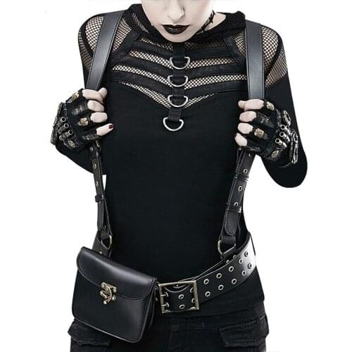 Steampunk PU leather womens clothing accessories revit rock style waist packs