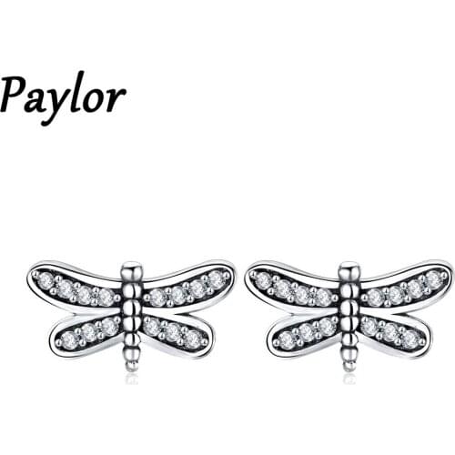 Paylor 2020 New Fashion Silver Color Womens Prevent Allergy Dragonfly Stud Earrings for Women Gifts Jewelry