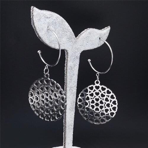 2021 Fashion Heart Dangle Earings for Women Silver Color Earrings for Women Bohemia Jewelry pendientes mujer aro E434S01