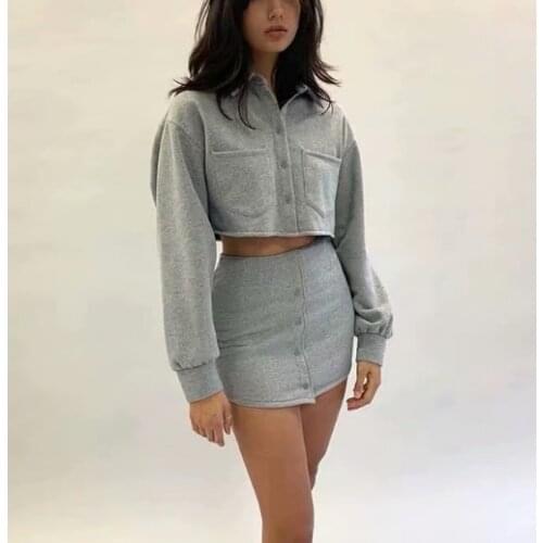 Autumn Harajuku Solid Sweatshirt tops skirts women 2 pieces sets 2021 fashion Basic street casual Active suits S-L