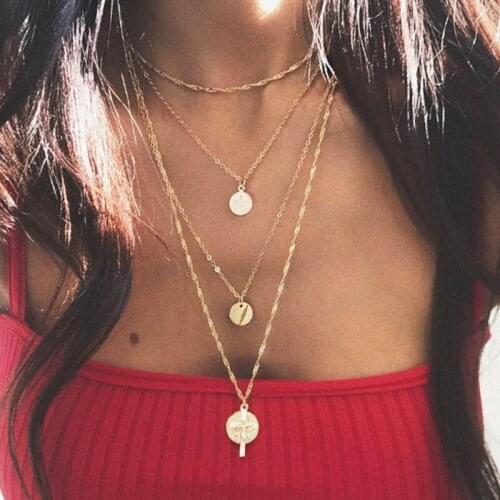 Bohemian Multilayer Vintage Cross Rose Flower Moon Pendant Necklaces for Women Sexy Vintage Long Chains Necklace Jewelry YN441