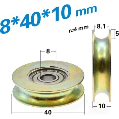 1pcs 8*40*10mm U concave wheel guide wheel, 8mm wire rope crossing wheel, lifting wheel, 608zz bearing, zinc plating