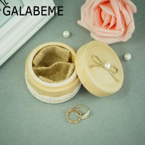Galabeme 1pcs Rustic wood craft wedding ring box with lace vintage engagement ring box wedding ring holder rustic wooden box