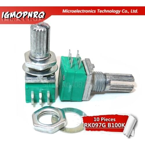 10pcs 6PIN RK097G B100K duplex potentiometer audio amplifier sealed potentiometer 15mm handle 100K