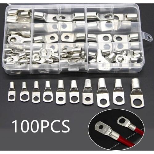 100Pcs Solder Seal Terminal Kit SC Bare Tinned Copper Crimp Connectors Ring Lug Terminals for Cable Battery Wire