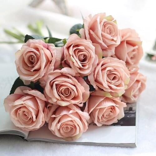 12pcs/lot Artificial Flowers Rose Decor Latex Rose Real Touch Silk Flowers Floral Wedding Bouquet Home Party Design Flowers
