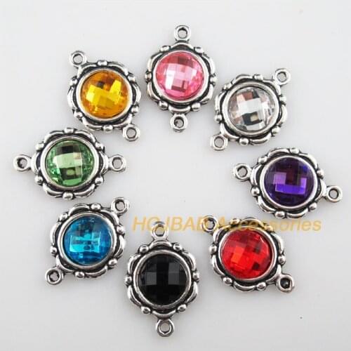 16 New Flower Charms Tibetan Silver Tone Acrylic Mixed Round Connectors 15x23mm