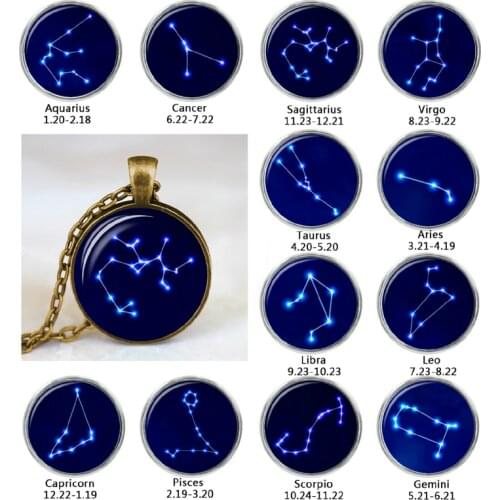 2019 Handmade Men Women Jewelry Glowing Glass Pendant Necklace Constellation 12 Constellation Glass Pendant