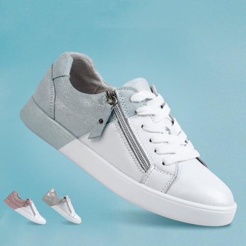 2020 Autumn women flat shoes zip genuine leather sneakers women high quality mixed color fashion trainers female