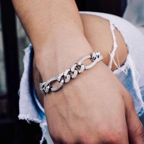 2021 hip hop iced out sparking bling 5a cubic zirconia cuban link chain Bracelet For Men high quality fashion party jewelry gift