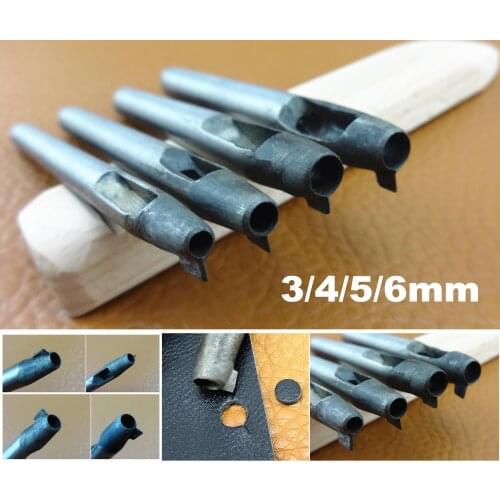4pc Leather Craft Wallet Bag Gasket Hollow Hole Buttonhole Punch Tool Set 3/4/5/6mm - Edger Creaser Groover Skiver Beveler Awl